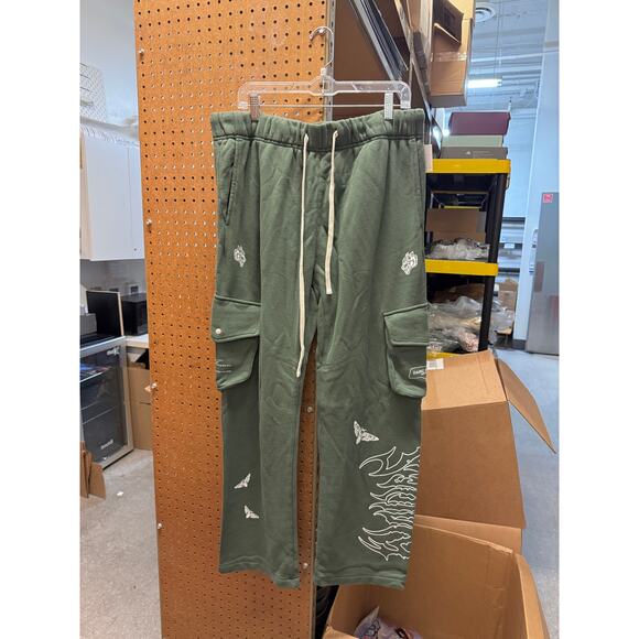 Darc Sport Wolves Death Head Bigelow Cargo Sweat Pants Green Ivy Brolic Infernal